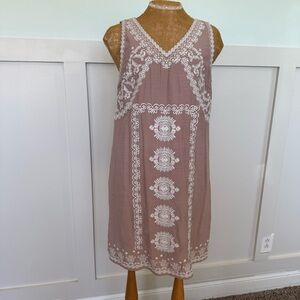 THML Embroidered Sleeveless Dress Women’s Small Mauve Pink Gauzy Lined Boho